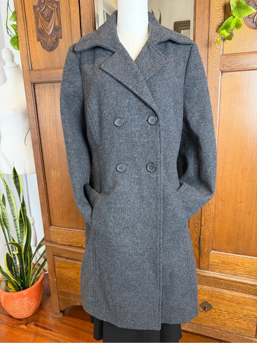 2007 Old Navy 80% Wool Long Peacoat L Dark Academia Y2K , Dark Academia